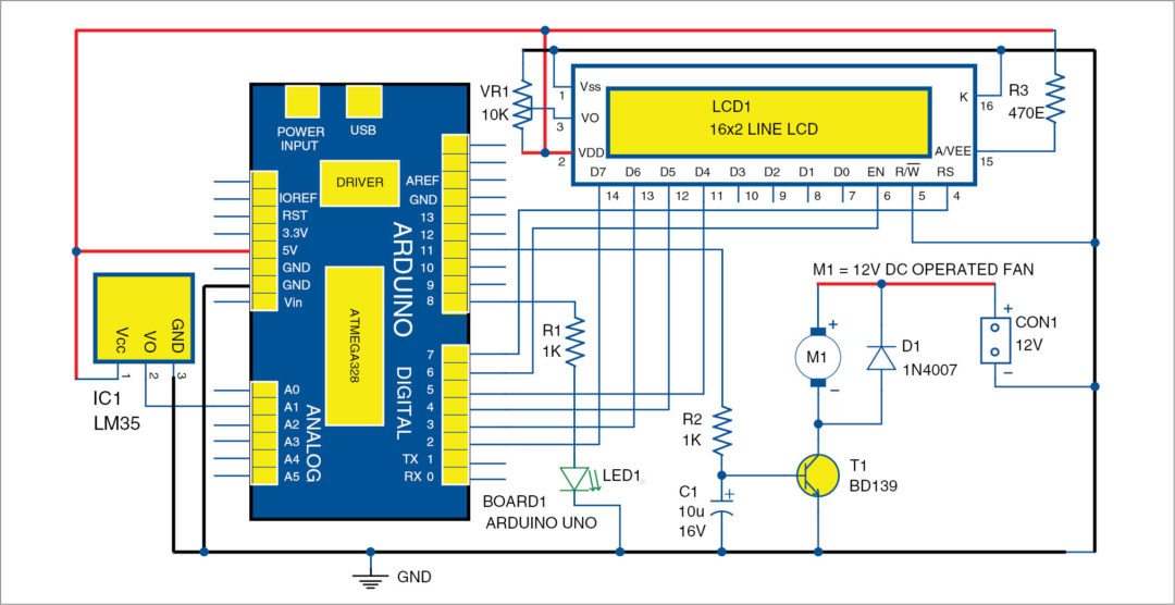 Fig. 1: Circuit diagram of the temperature-based fan speed control and monitoring using Arduino