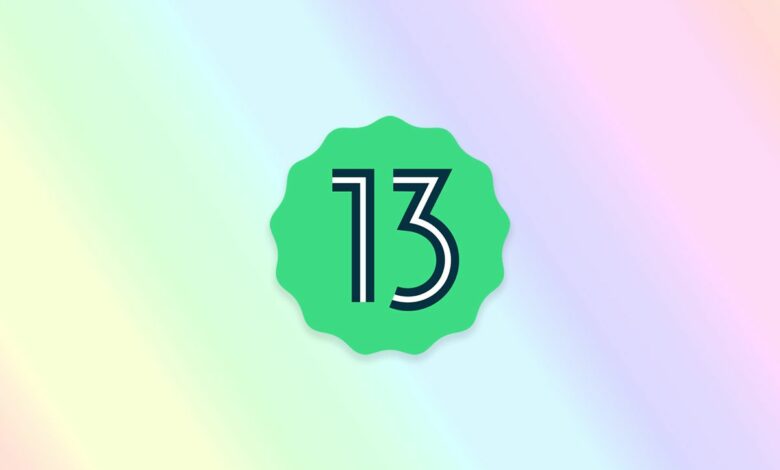 Android 13 logo on rainbow gradient