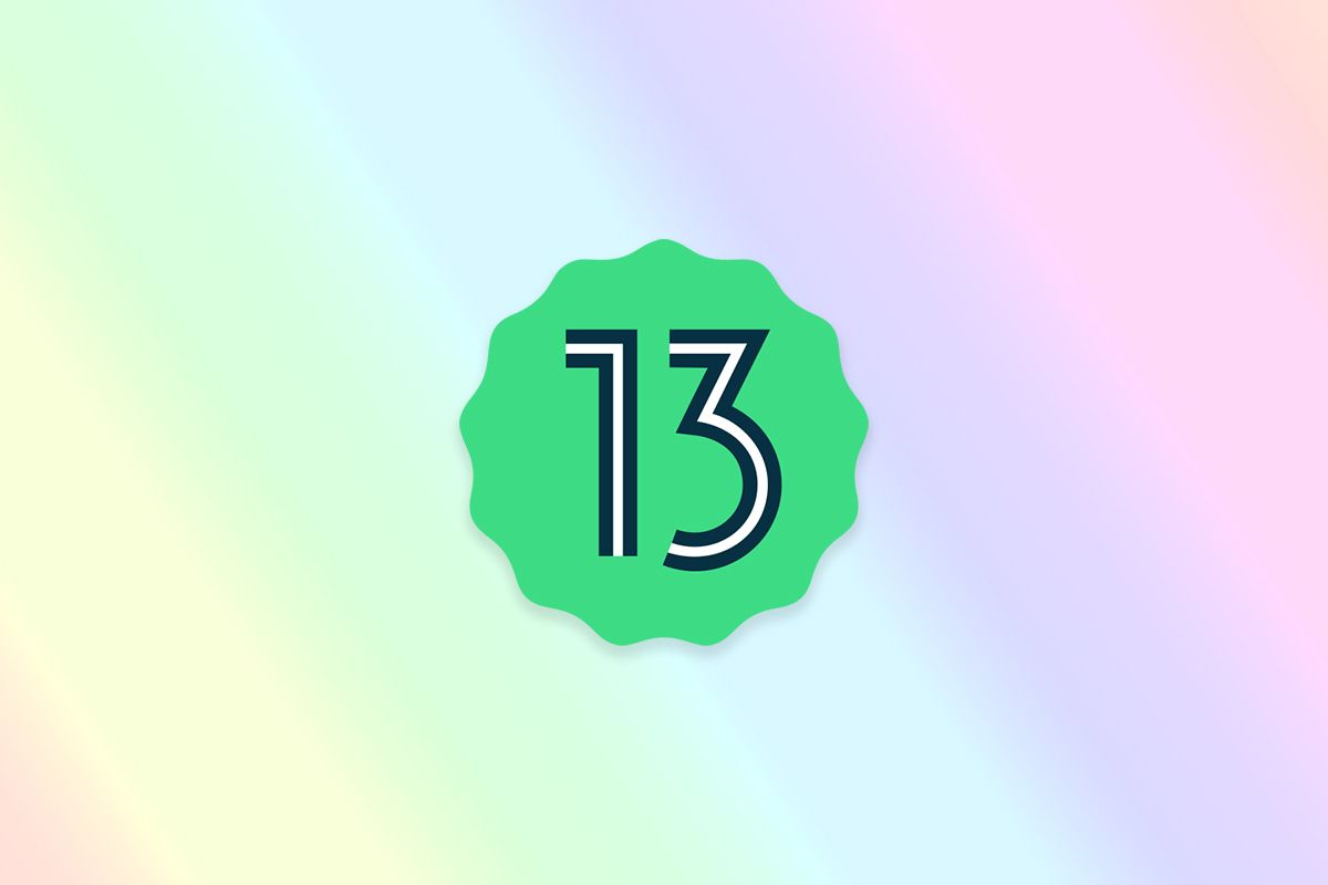 Android 13 logo on rainbow gradient
