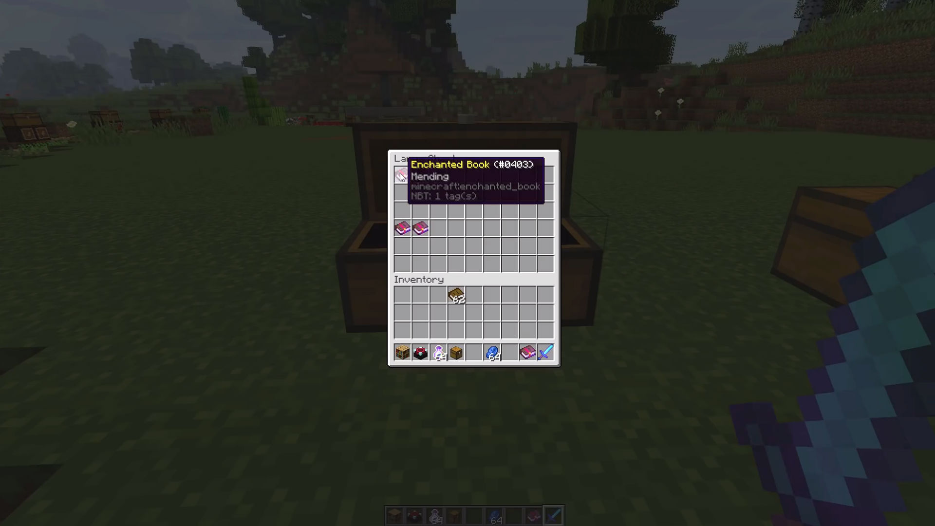 Minecraft enchantments: an enchantment book sitting in a Minecraft player's inventory