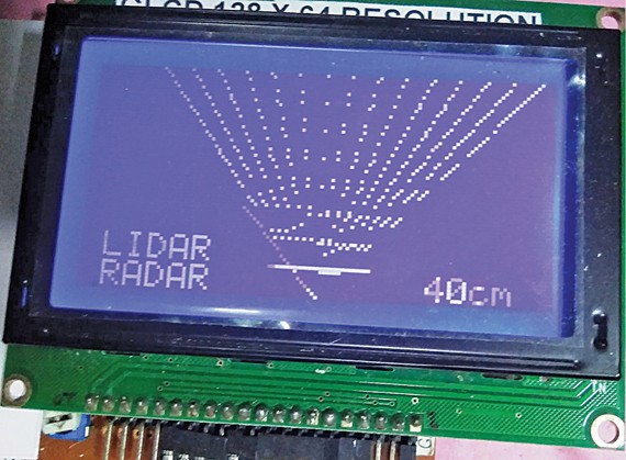 Author’s prototype with screen showing distance of the object and the scanning angle