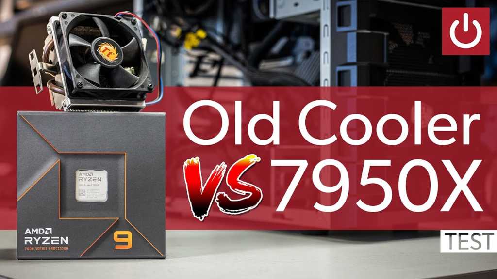 AM2 cooler on top of Ryzen 9 box, "Old Cooler vs 7950X"
