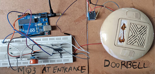 Touchless Doorbell That Rings Only When Hand Is Sanitised Author’s prototype of the bell