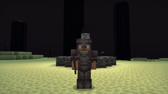 Minecraft Ender Dragon - the Ender Dragon egg is on a pedestal above the portal that leads out of The End.