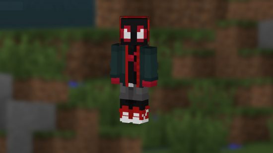 Minecraft Spider-Man - Miles Morales' version of the Spider-Man costume has shorts and a darker colour scheme.