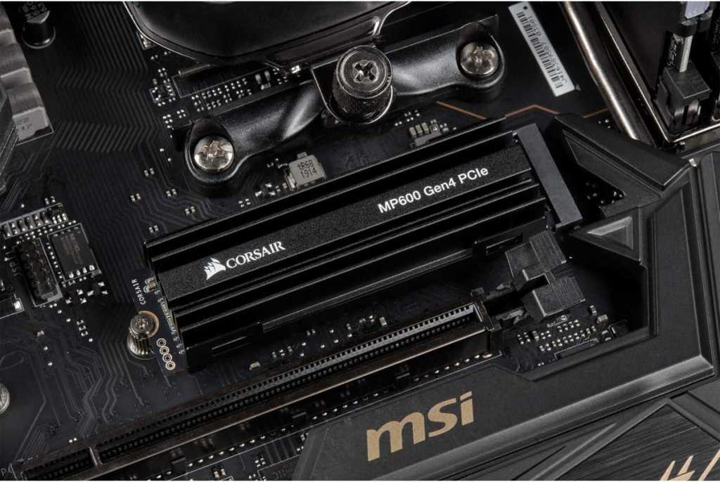 Corsair MP600 Gen 4 drive installed in an MSI motherboard
