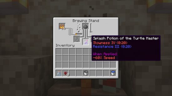 Minecraft splash potions: splash potion of the turtle master recipe