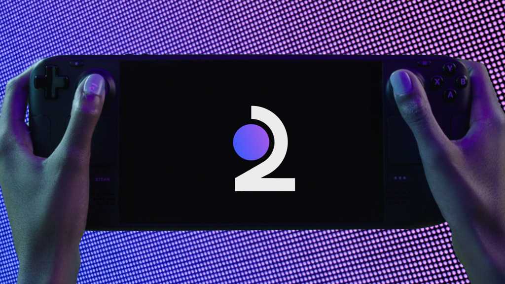 Steam Deck 2 logo on purple background