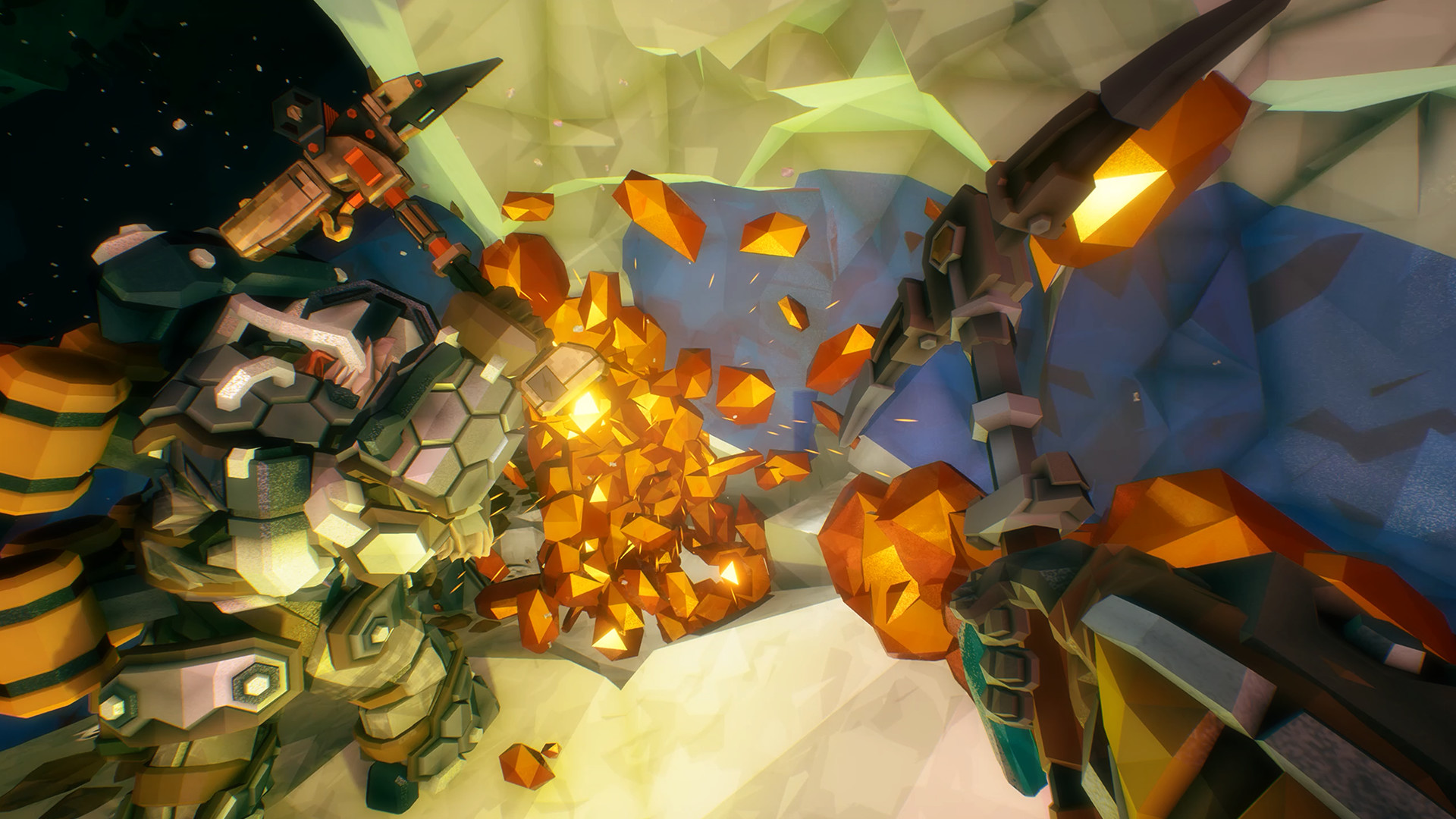 Dwarves mining gold in Deep Rock Galactic.