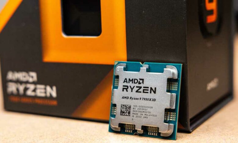 ryzen 9 7950x3d chip and box