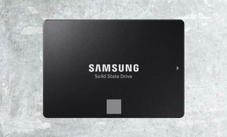 Samsung 870 Evo SSD on a concrete background