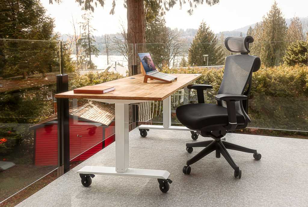 Desk with an office chair on an outdoor patio