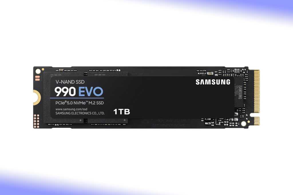 Samsung 990 EVO NVMe M.2 SSD 1 TB, PCIe 4.0 x4 / PCIe 5.0 x2, NVMe 2.0 (2280), 5.000 MB/s Lesen, 3.200 MB/s Schreiben, Interne SSD für Gaming und Grafikbearbeitung, MZ-V9E1T0BW Amazon Angebot