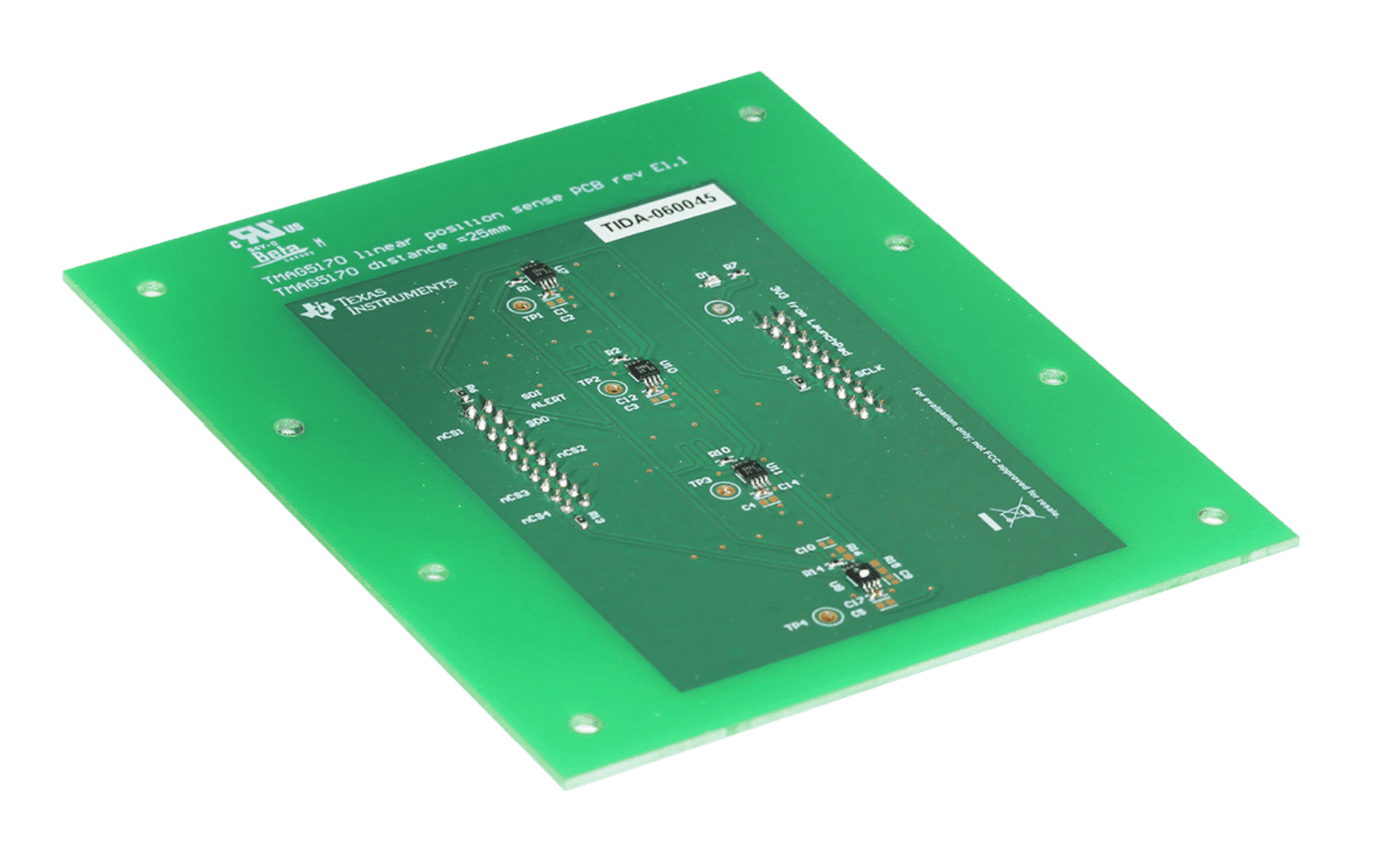 TIDA-060045 Accurate low-latency linear position sense reference design with quad 3D Hall-effect sensors angled design image